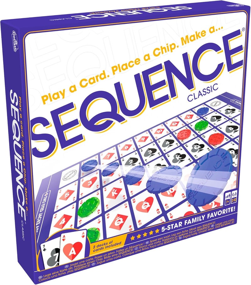 Jax SEQUENCE- Original SEQUENCE Game with Folding Board, Cards and Chips (Packaging may Vary) White, 10.3" x 8.1" x 2.31" - Image 1