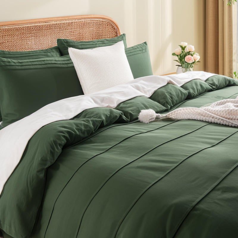 NEXHOME PRO 100% Organic Cotton Duvet Cover Queen Size, Pleated Textured Forest Green Duvet Cover Queen, 3pc Bedding Set with Zipper Closure, Soft Lightweight and Breathable,90"x90", No Comforter - Image 5