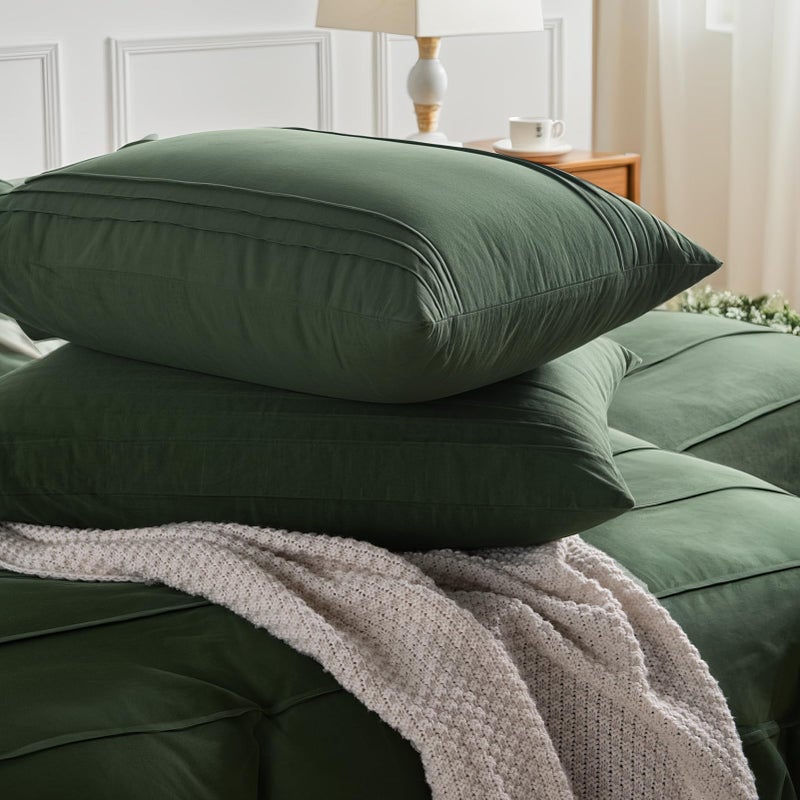 NEXHOME PRO 100% Organic Cotton Duvet Cover Queen Size, Pleated Textured Forest Green Duvet Cover Queen, 3pc Bedding Set with Zipper Closure, Soft Lightweight and Breathable,90"x90", No Comforter - Image 4