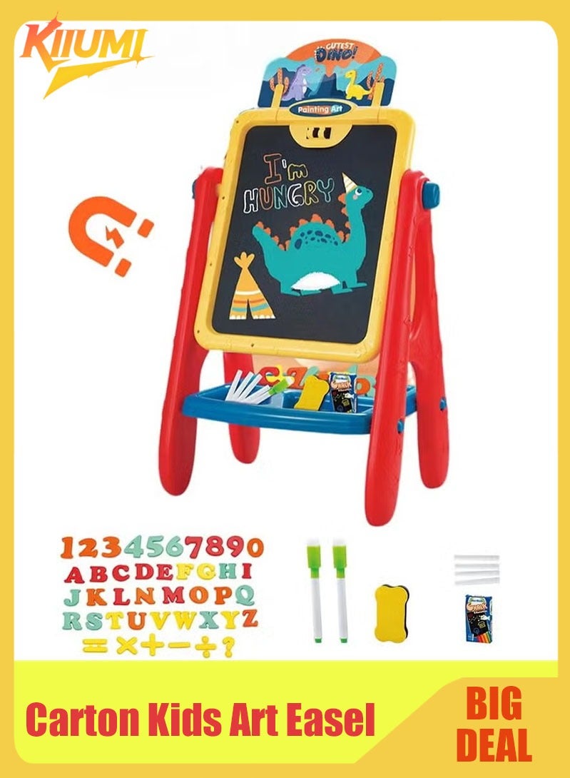 KIIUMI Carton Kids Art Easel,Available on Both Sides,Clean and Dust-Free,Standing Magnetic Drawing Board - Image 1