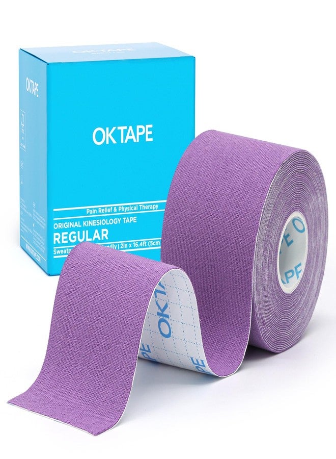 اوك تيب شريط الحركة OK TAPE، شريط رياضي مرن من القطن الأصلي العادي للدعم والتعافي، شريط رياضي، لفة غير مقطوعة 2 بوصة × 16.4 قدم - أرجواني - Image 1