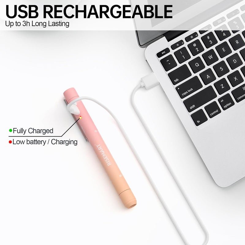 مصباح قلم قابل لإعادة الشحن للممرضات والأطباء – مصباح قلم طبي LED مع شحن USB، وضعي إضاءة مزدوجين، مشبك متين – هدية مثالية للتخرج، المناوبة الليلية، الاستخدام السريري – تدرج برتقالي وردي - Image 2
