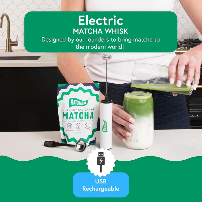 MATCHABAR Electric Milk Frother Hand Blender - Stainless Steel Electric Matcha Whisk, Handheld Drink Mixer for Coffee, Greens & Protein - Easy to Clean USB Rechargeable High-Speed Immersion Blender - Image 1