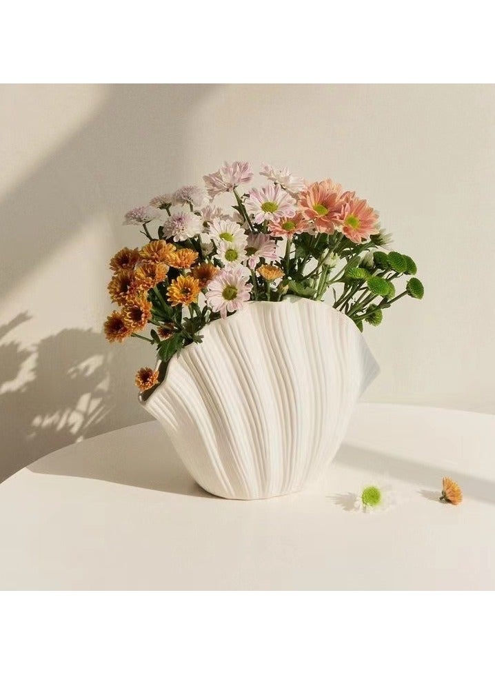MIXDE Nordic Shell-Shaped Vase for Living Room Decor, Ceramic Vases for Modern Home Decor, Unique Vase for Farmhouse Decor, Aesthetic Room Decor Centerpiece Table Decor,20*7.5*16cm - Image 1