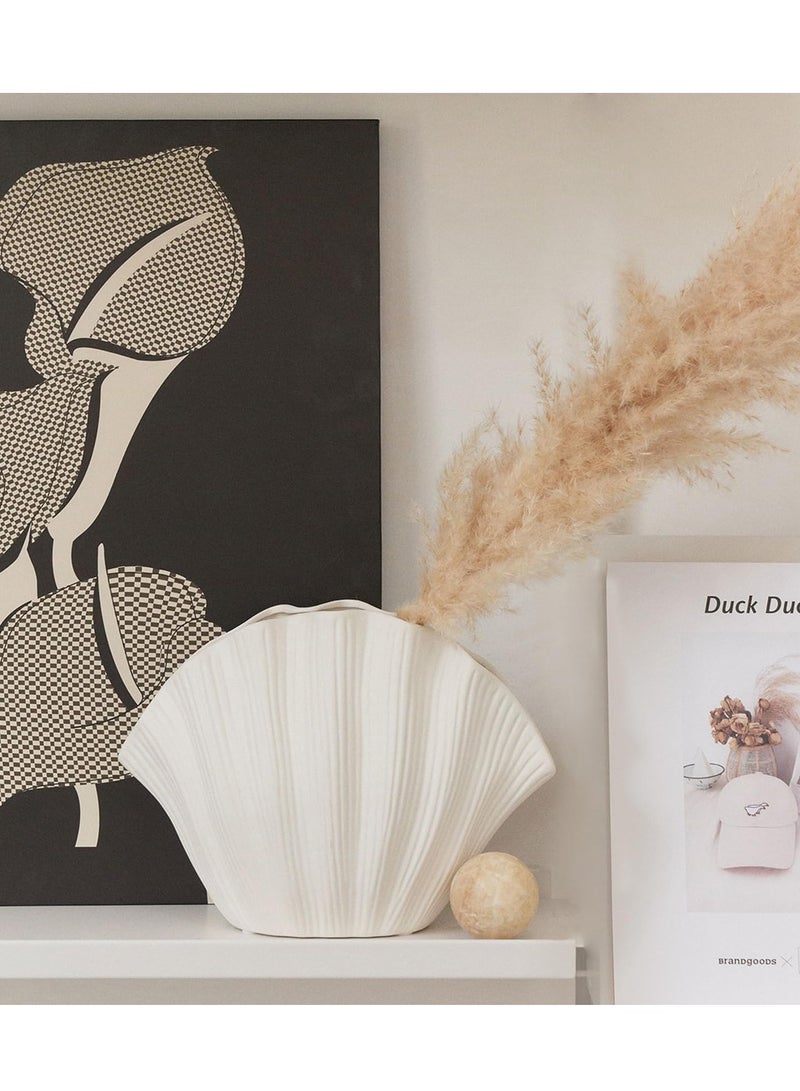 MIXDE Nordic Shell-Shaped Vase for Living Room Decor, Ceramic Vases for Modern Home Decor, Unique Vase for Farmhouse Decor, Aesthetic Room Decor Centerpiece Table Decor,20*7.5*16cm - Image 5