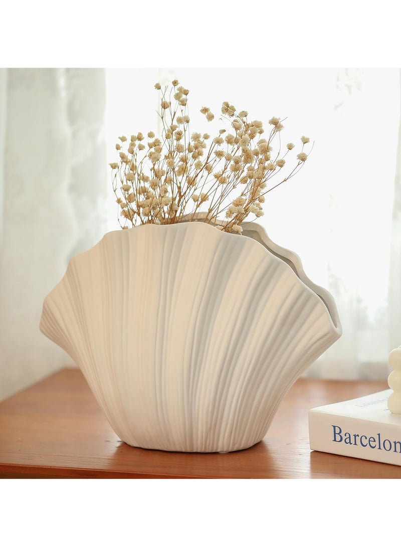 MIXDE Nordic Shell-Shaped Vase for Living Room Decor, Ceramic Vases for Modern Home Decor, Unique Vase for Farmhouse Decor, Aesthetic Room Decor Centerpiece Table Decor,20*7.5*16cm - Image 4