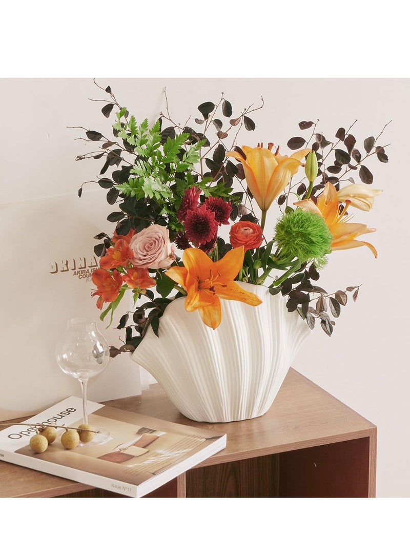 MIXDE Nordic Shell-Shaped Vase for Living Room Decor, Ceramic Vases for Modern Home Decor, Unique Vase for Farmhouse Decor, Aesthetic Room Decor Centerpiece Table Decor,20*7.5*16cm - Image 3