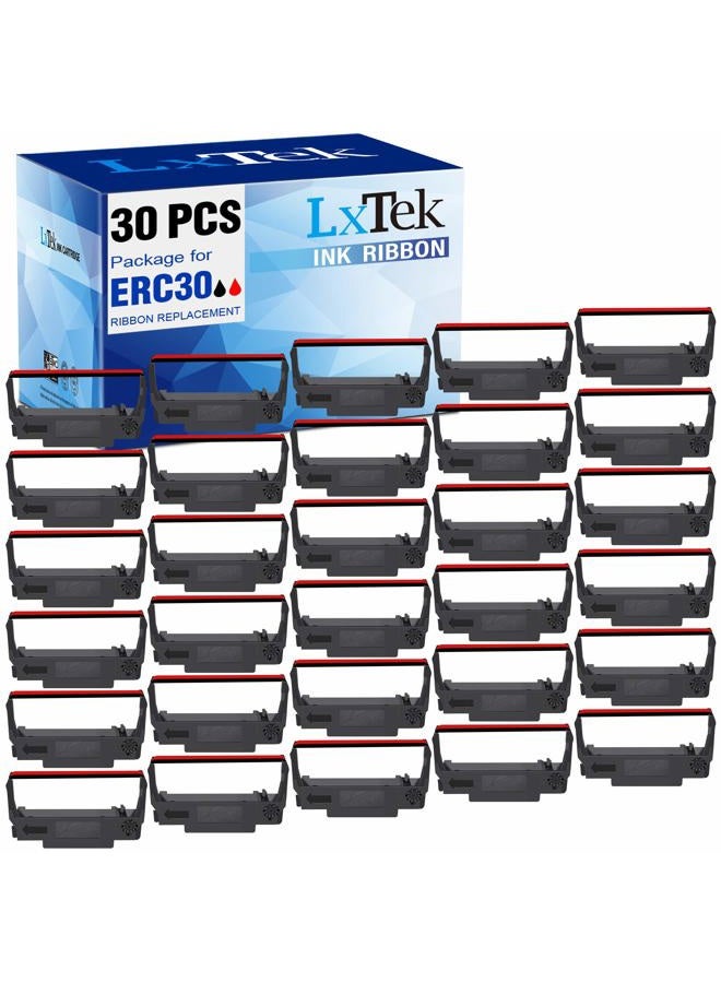 LxTek 30 عبوة بديل شريط متوافق مع ERC-30، ERC 30 34 38 B/R مستخدم مع طابعة Epson ERC30 ERC34 ERC38 NK506 (أسود وأحمر)  - Image 1