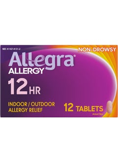 Allegra Allegra Adult 12-Hour Allergy Relief Tablets, Non-Drowsy Indoor and Outdoor Allergy Medicine, 60 mg Fexofenadine HCI Antihistamine Pill, 12-Count 