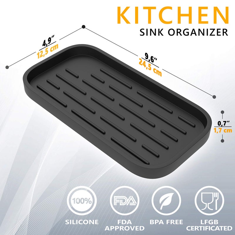 Z ZAPPOWARE ZAPPOWARE Kitchen Sink Organizer | Silicone Sponge Holder - Storage Tray for Dish Sponge  Soap Dispenser  Scrubber 9.6""x 4.9"" (Black) - Image 3