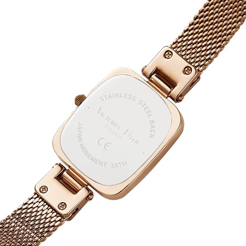 VICTORIA HYDE Dainty Womens Wrist Watch Rectangle Watches for Women Womens Watch with Stainless Steel Bracelet or Leather Band Gold - Image 3