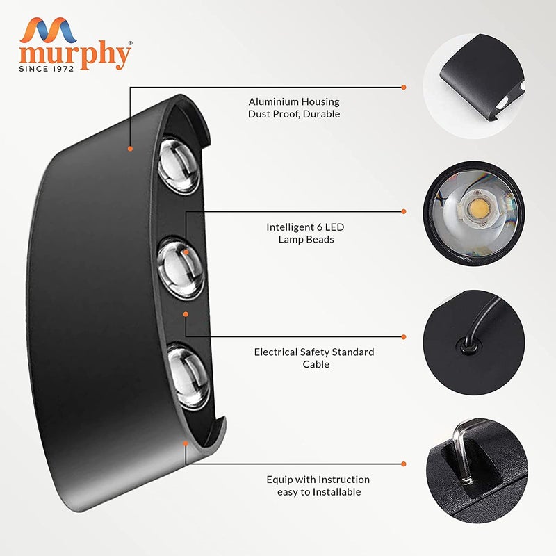 Murphy 6-Watt Sixer U-Shape Up Down Outdoor LED Wall Light with Aluminium IP65 Grade Waterproof Body (Multi Color, Pack of 2) - Image 2