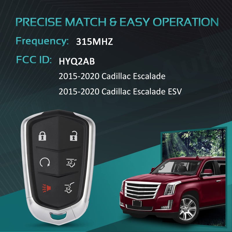 HelloAuto Key Fob Replacement Fit for Cadillac Escalade ESV 2015-2020, Proximity Smart Key Keyless Entry Remote Control Start for Cadillac Escalade (HYQ2AB, 13580812, 13594029s, 315MHZ) - Image 3
