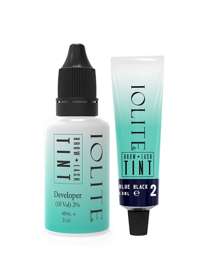 IOLITE Lash & Brow Tint Kit: Instant Voluminous Color, Perfect for Perm Lift. Semi-permanent, Lasts 6 Weeks. Professional Pigments & Developer for Enhanced Lashes & Brows Blue Black Tint Dye color