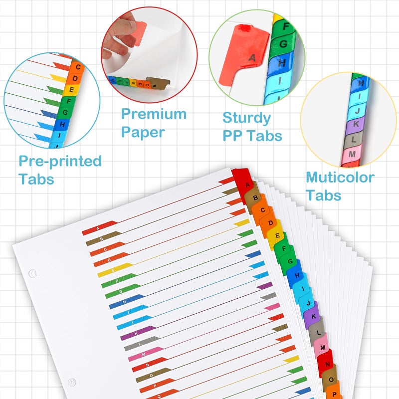 Coidea Alphabet Binder Dividers for 3 Ring Binder, COIDEA A-Z Dividers for 3 Ring Binder, Multicolor A-Z Binder Dividers with Customizable Table of Contents Page, ABC Alphabet Tabs for School Office - Image 3