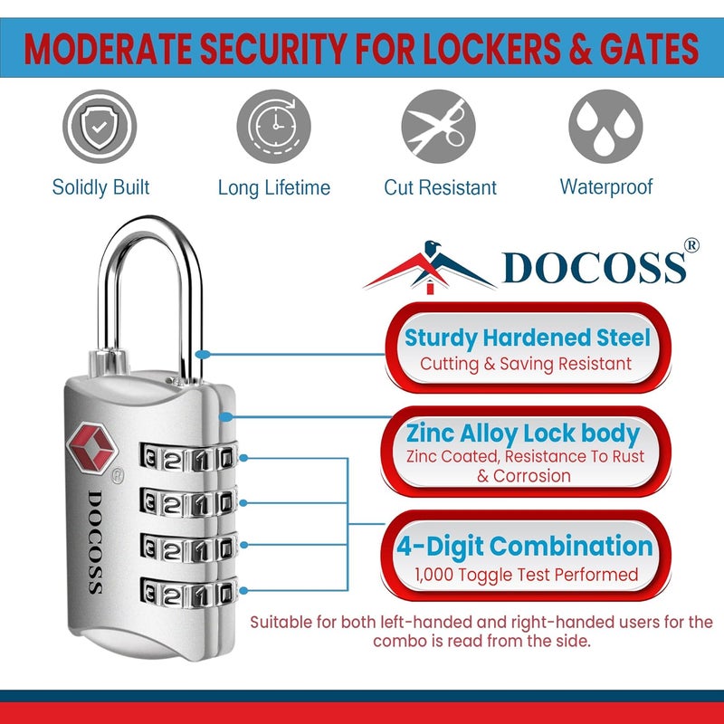DOCOSS -Set of 2-309-Metal TSA Lock 4 Digit for Luggage Bag Number Password Travel Locks(Black) - Image 3