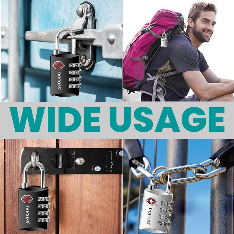 DOCOSS -Set of 2-309-Metal TSA Lock 4 Digit for Luggage Bag Number Password Travel Locks(Black) - Image 5