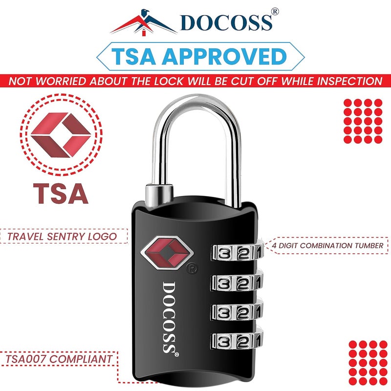 DOCOSS -Set of 2-309-Metal TSA Lock 4 Digit for Luggage Bag Number Password Travel Locks(Black) - Image 2