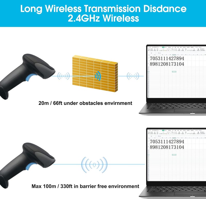 ماسح ضوئي للباركود أحادي البعد من سوميكور، اتصال لاسلكي 2.4G و USB متوافق مع ويندوز 7 10 11، قارئ باركود محمول بمستشعر CCD مع حامل (لاسلكي أحادي البعد مع قاعدة) - Image 3