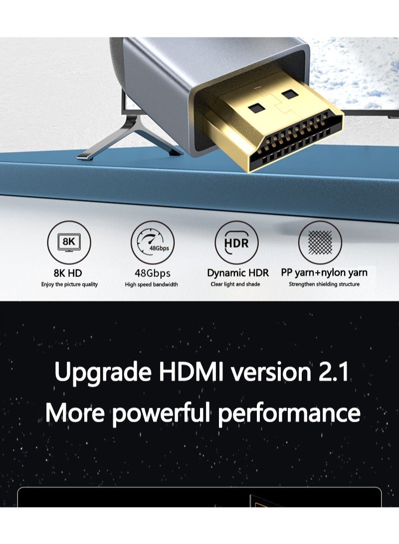 شاربدو كابل HDMI 2.1 فائق الدقة بطول 1 متر ، سرعة عالية 48 جيجابت في الثانية ، يدعم 8K@60Hz HDR الديناميكي لأجهزة الكمبيوتر المحمولة PS5 / 4 HDTV ، نايلون منسوج باللون الرمادي - Image 2