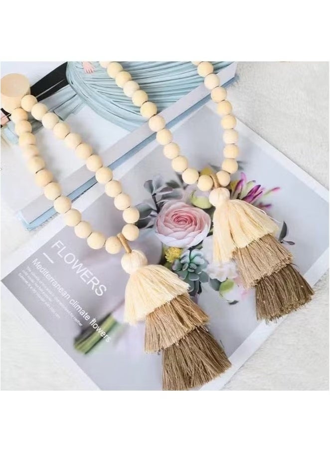 OMEVE 2-piece curtain tie,Curtain straps,featuring wooden bead ties, offering a touch of luxury with French handmade gauze curtain ties and rope curtain buckles  - Image 4