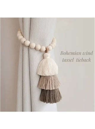 2-piece curtain tie,Curtain straps,featuring wooden bead ties, offering a touch of luxury with French handmade gauze curtain ties and rope curtain buckles - view 2