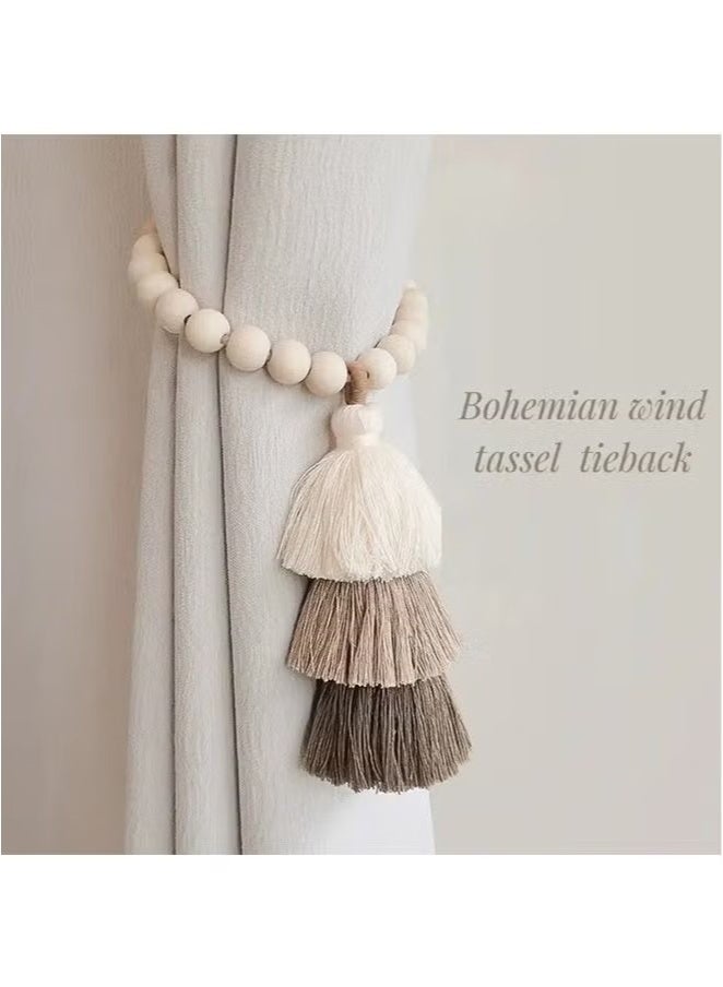 OMEVE 2-piece curtain tie,Curtain straps,featuring wooden bead ties, offering a touch of luxury with French handmade gauze curtain ties and rope curtain buckles  - Image 2