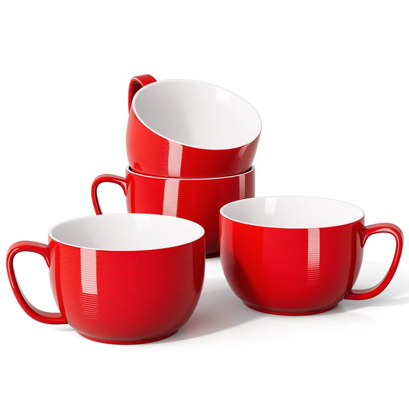 Teocera Red Mugs Set of 4 24oz Jumbo Mugs Large Coffee Mugs for Coffee Hot Cocoa Tea  Striped Design  Microwave Safe Christmas Gift