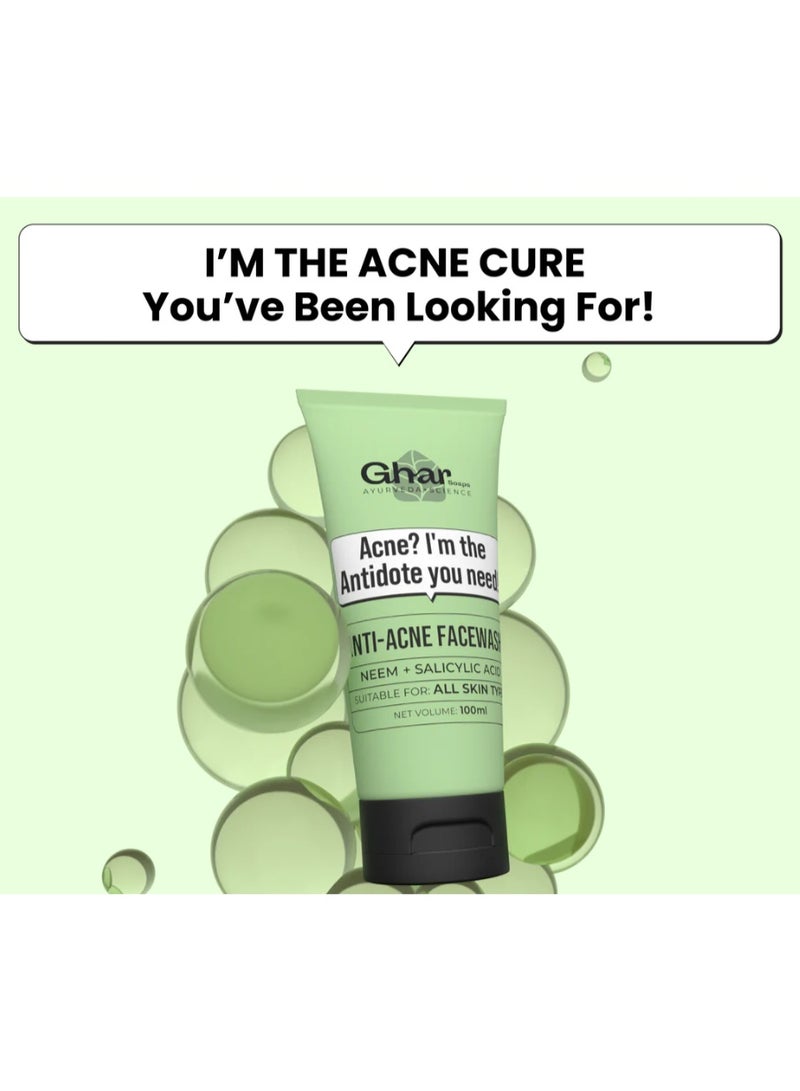 Ghar Soap 2% Anti Acne Face Wash With Salicylic Acid & Neem Natural face wash, Acne porn skin ,Herbal Healthy Skin Acne Clearing Sulphate Free Face Wash for Men & Women | 100ml - Image 5