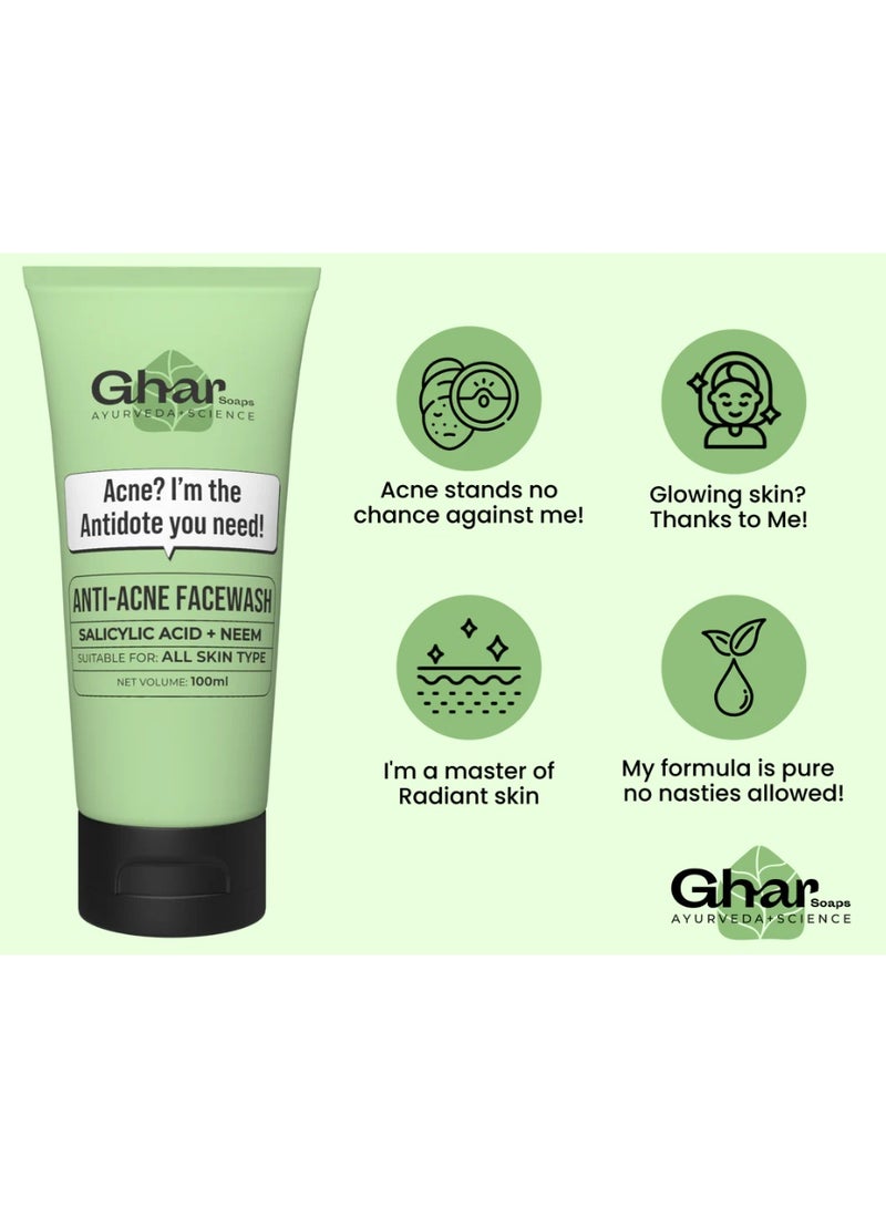 Ghar Soap 2% Anti Acne Face Wash With Salicylic Acid & Neem Natural face wash, Acne porn skin ,Herbal Healthy Skin Acne Clearing Sulphate Free Face Wash for Men & Women | 100ml - Image 4