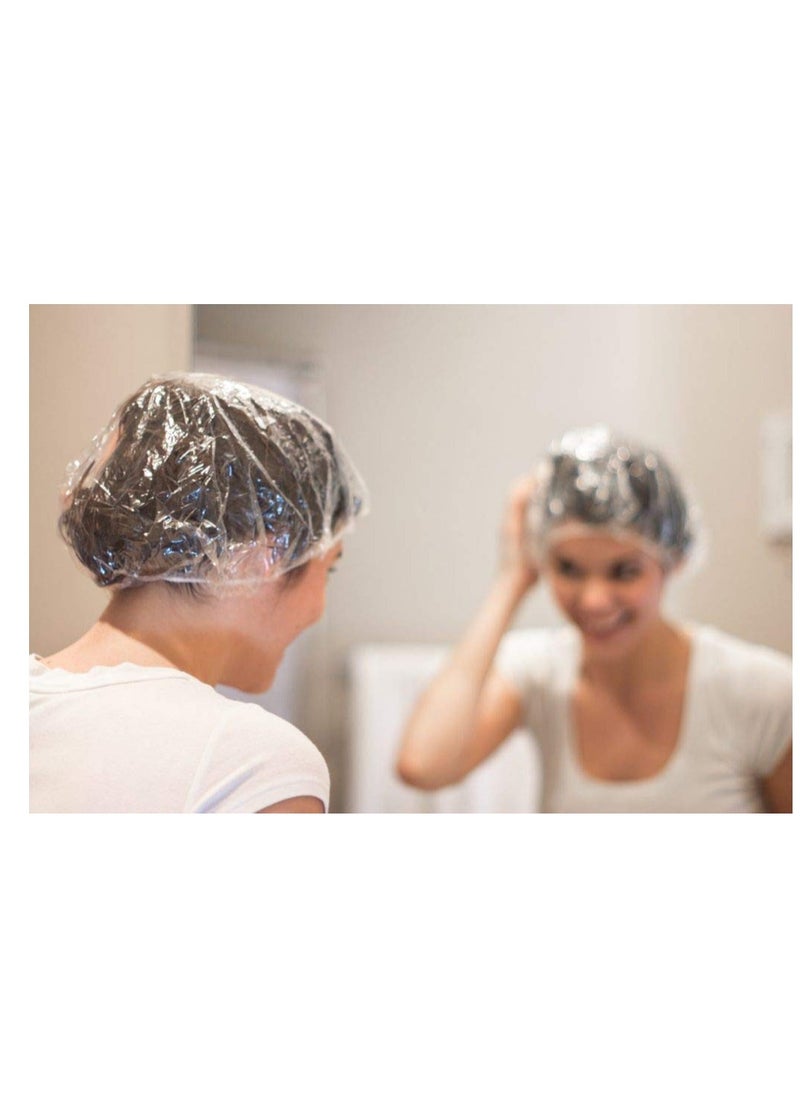 Reneebeautytan 100 Disposable Clear Mop Mob Caps Clipped Hair Head Cover Shower Cap Plastic for Beauty Salon,Food Service,Hospitals,Laboratories,Manufacturing or Spray Tanning  - Image 2