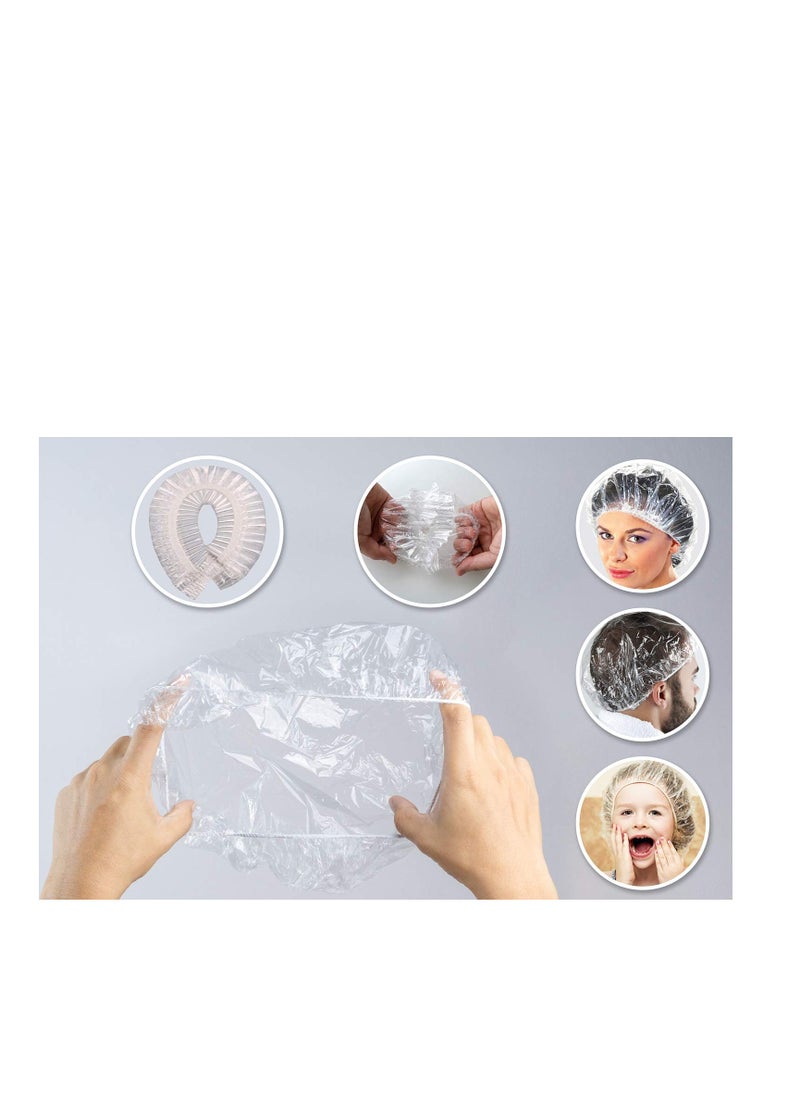 Reneebeautytan 100 Disposable Clear Mop Mob Caps Clipped Hair Head Cover Shower Cap Plastic for Beauty Salon,Food Service,Hospitals,Laboratories,Manufacturing or Spray Tanning  - Image 5
