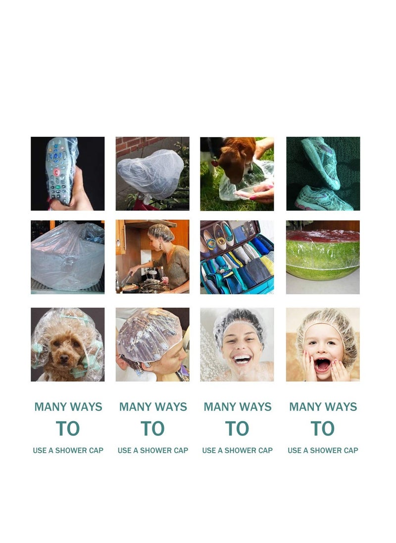 Reneebeautytan 100 Disposable Clear Mop Mob Caps Clipped Hair Head Cover Shower Cap Plastic for Beauty Salon,Food Service,Hospitals,Laboratories,Manufacturing or Spray Tanning  - Image 4