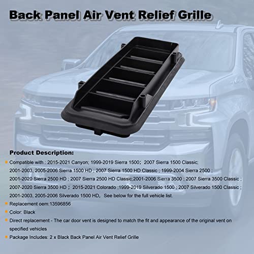 NHILES Back Panel Air Vent Relief Grille Compatible with 1999-2021 Colorado Silverado 1500 GMC Sierra 2500 HD Classic GMC Sierra 3500 Cabin Pressure Vent Replacement oem 13596856 （2 Pack） - Image 2