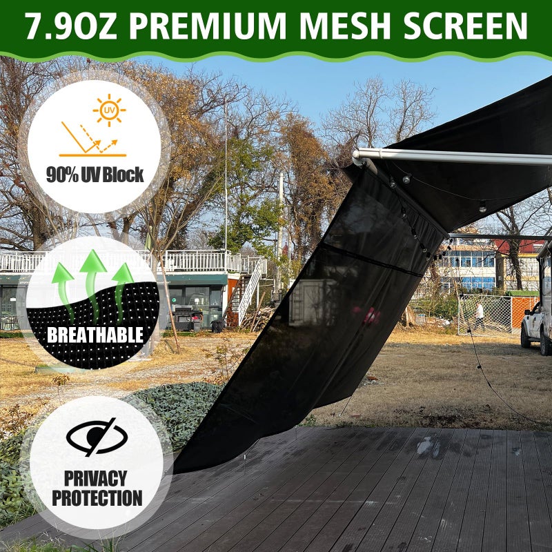 Dulepax RV Awning Shade Screen with Zipper 8'X15'3'' -Second Generation RV Awning Screen Significantly Improves Shadew and Privacy.Universal RV Awning Sun Shade Screen with Complete Kits - Image 2