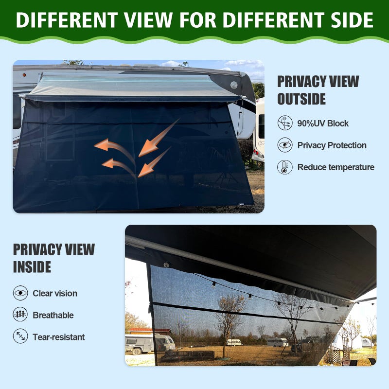 Dulepax RV Awning Shade Screen with Zipper 8'X15'3'' -Second Generation RV Awning Screen Significantly Improves Shadew and Privacy.Universal RV Awning Sun Shade Screen with Complete Kits - Image 3