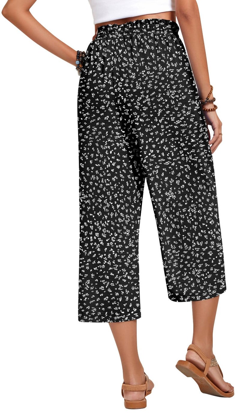 Anyhold Womens Plus Size Capri Pants Loose High Waisted Wide Leg Lounge Pants Drawstring Casual Palazzo Trousers with Pockets 2X-Large, Black-White dots - Image 3