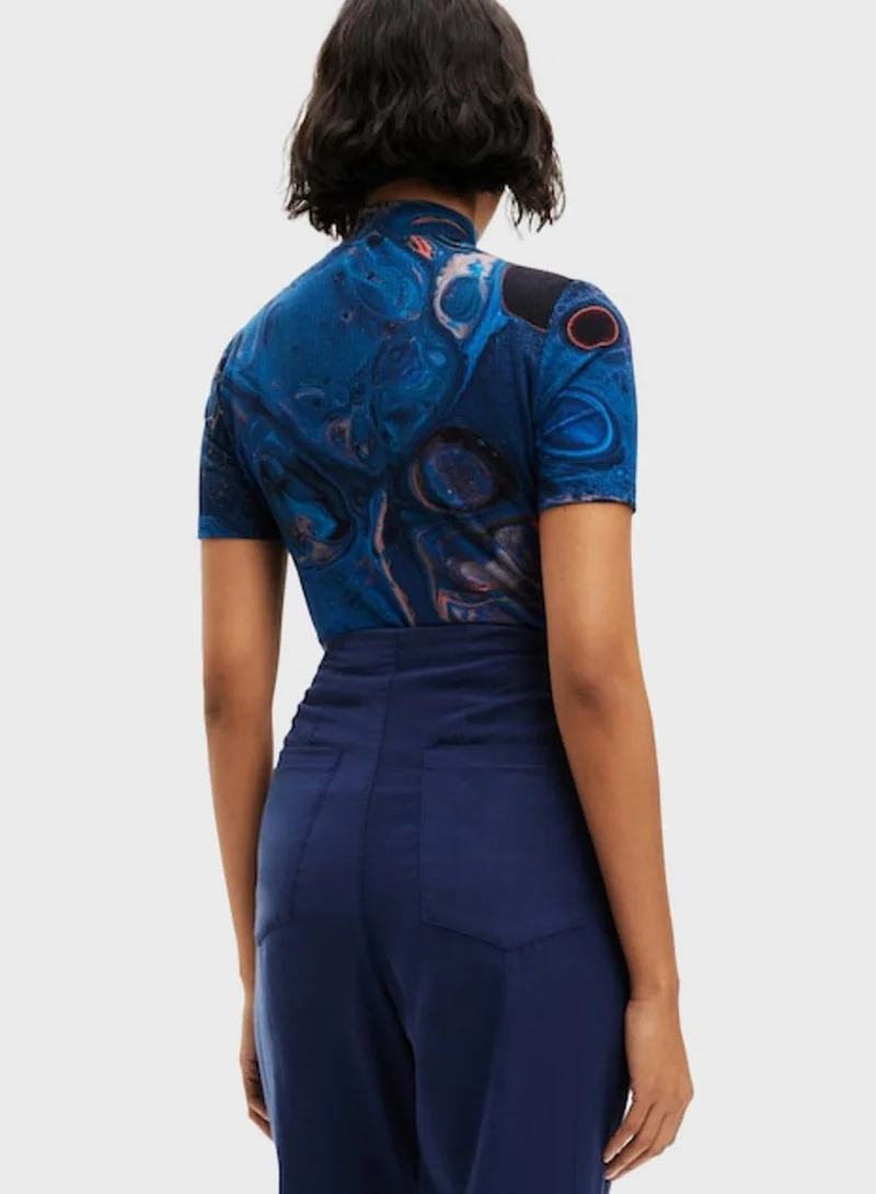 DESIGUAL Printed High Neck T-Shirt