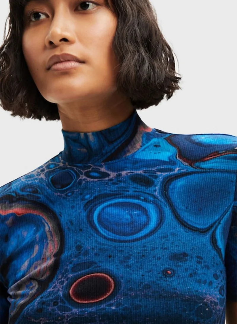 DESIGUAL Printed High Neck T-Shirt