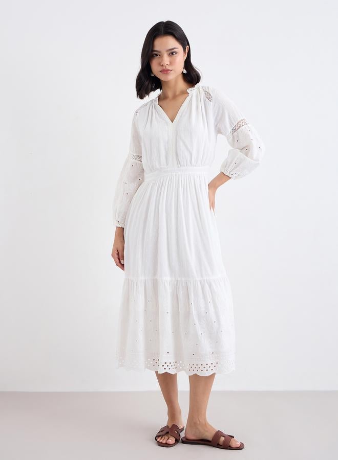 Styli White Embroidered A-Line Midi Dress - Image 2