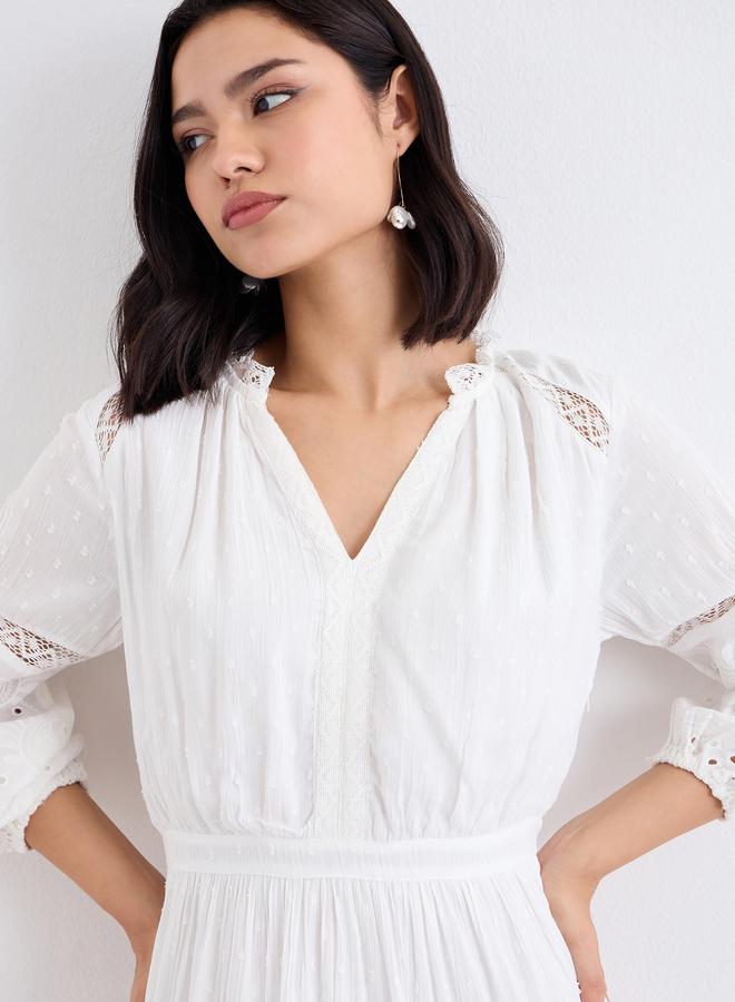 Styli White Embroidered A-Line Midi Dress - Image 3