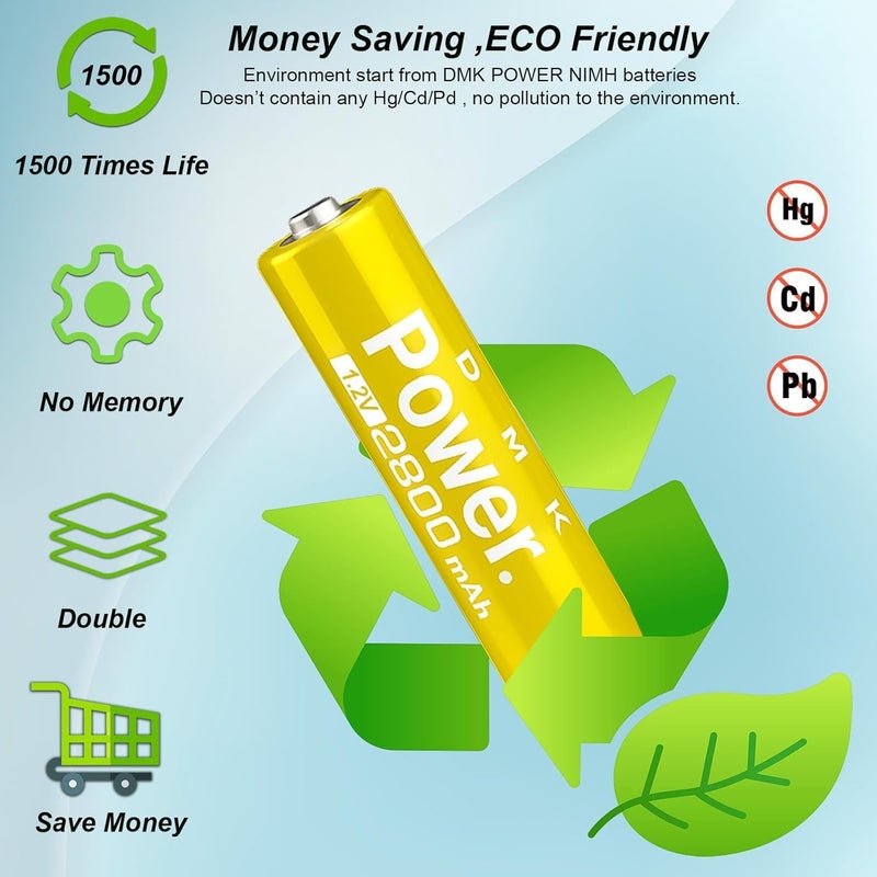 DMK Power Rechargeable AA Batteries,2800mAh High Capacity Batteries 1.2V NiMH Low Self Discharge (GOLD, 4 PIECES) - Image 3