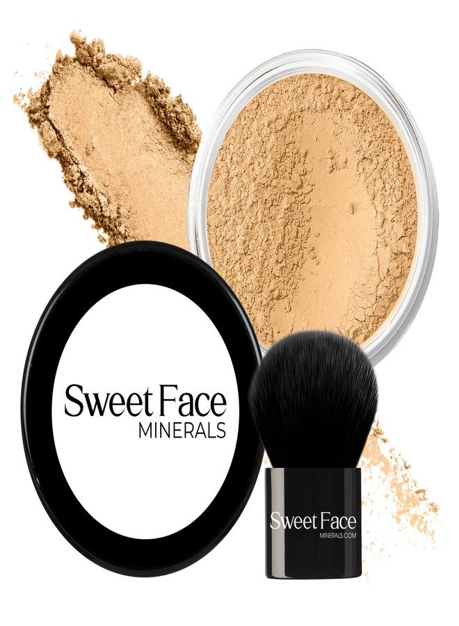 Sweet Face Minerals 2pc FOUNDATION with KABUKI BRUSH Mineral Makeup (BEIGE) Matte Loose Powder Bare Face Cosmetics Full Coverage Long Lasting All Skin Types SPF 18 - Image 1