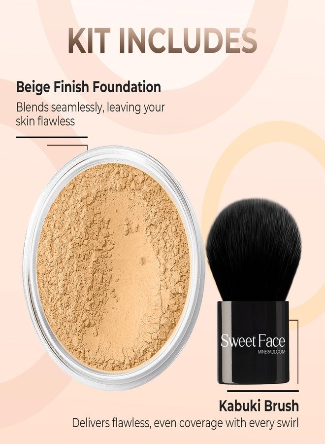 Sweet Face Minerals 2pc FOUNDATION with KABUKI BRUSH Mineral Makeup (BEIGE) Matte Loose Powder Bare Face Cosmetics Full Coverage Long Lasting All Skin Types SPF 18 - Image 2