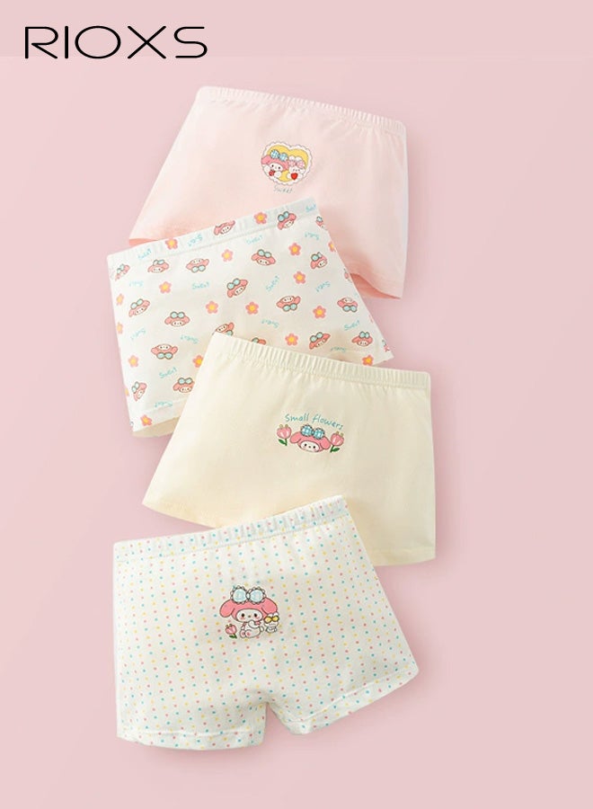 ريوكس ملابس داخلية بوكسر للبنات الصغيرات، ناعمة وجيدة التهوية، بطبعة أرنب وأميرات كرتونية، مصنوعة من قماش ماص للرطوبة، عبوة من 4 قطع. - Image 1