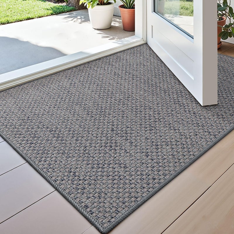 DEXI Ultra Thin Door Mat Indoor Entrance 24x36 Non Slip Rubber Backed Entryway Mats Dirt Trapper Low Profile Front Doormat for Inside Entry Patio Porch Grey - Image 2