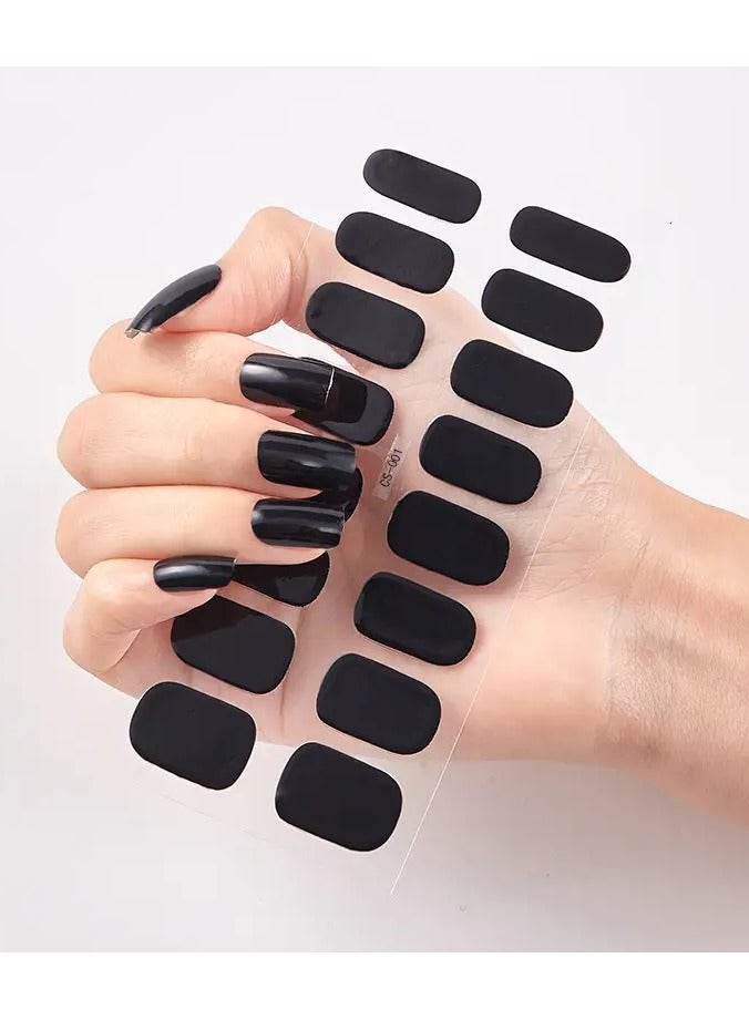 ORiTi 16 Pieces Nail Art Polish Sticker Nail Stripes Self-adhesive, Pure Color Nail Stickers - Black  - Image 2