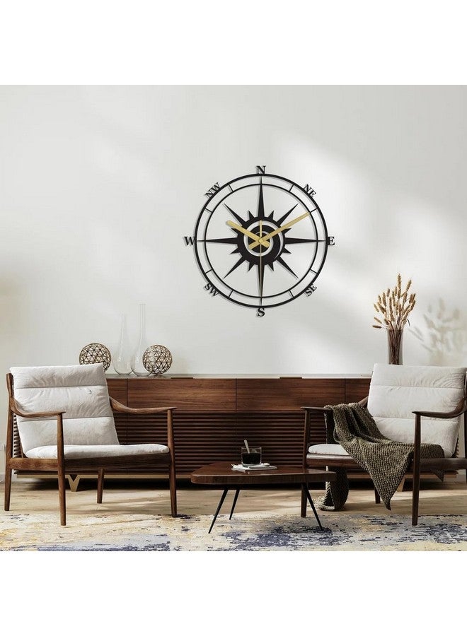 Hari Enterprise Hari Enterprise Modern Compass Wall Clock, Oversized Wall Clock, Metal Wall Clock, Large Wall Clock, Minimalist Wall Clock, Silent Wall Clock, Gear Wheel Wall Clock (15.7 Inch) - Image 1