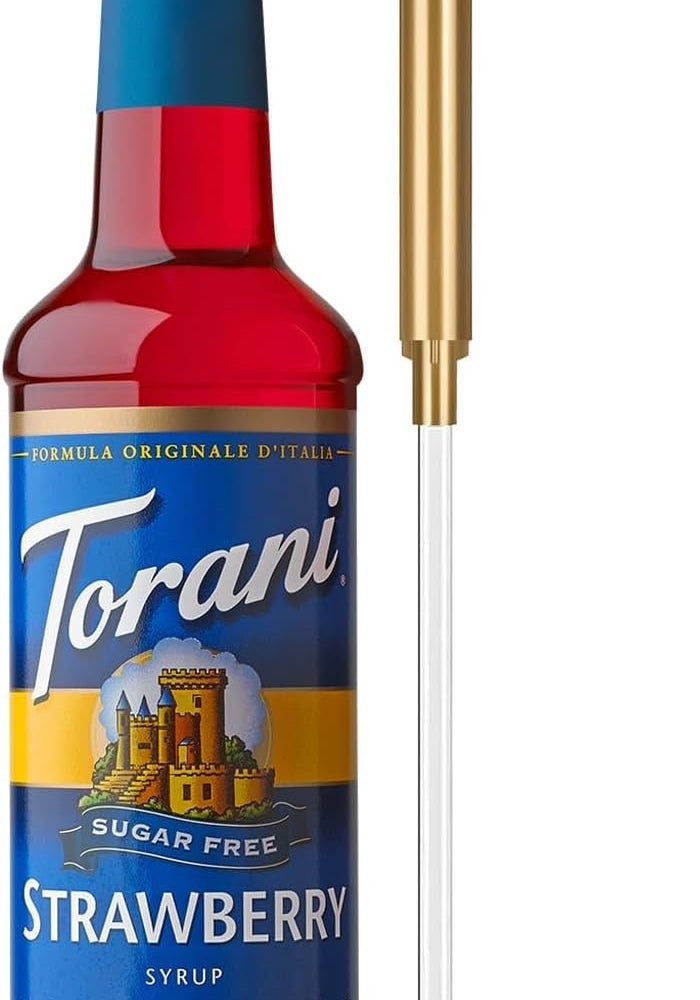 Torani Sugar Free Strawberry Syrup with Pump - Zero-Calorie Flavoring for Drinks, 25.4 Oz - Image 1