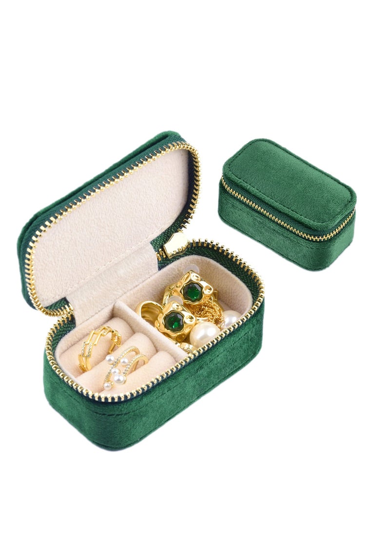 SYOSI - Mini Jewelry Travel Case, Velvet Small Travel Jewelry Box, Portable Jewelry Travel Organizer Box for Rings Earrings Necklaces, Gifts for Women Girls(Dark Emerald) - Image 1